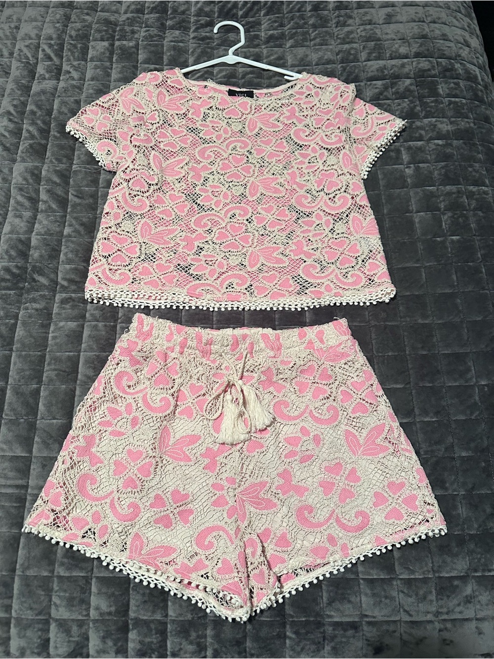 Pink & Cream Crochet Two-Piece Set
